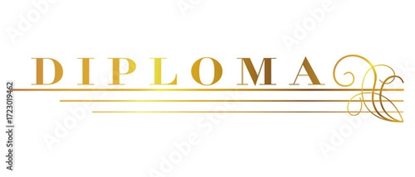 Fototapeta Diploma gold lettering above horizontal lines with corner pattern 
