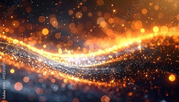 Fototapeta Abstract swirling particles of light, golden and silver