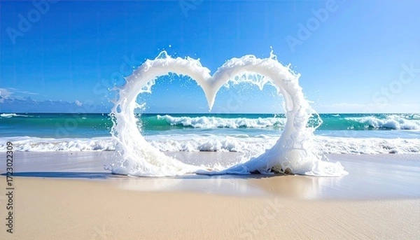 Fototapeta Heart-shaped wave foam on beach