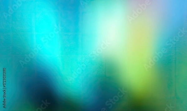 Obraz Abstract blurred background of teal, turquoise, and lime green hues. Soft, diffused light creates a hazy effect