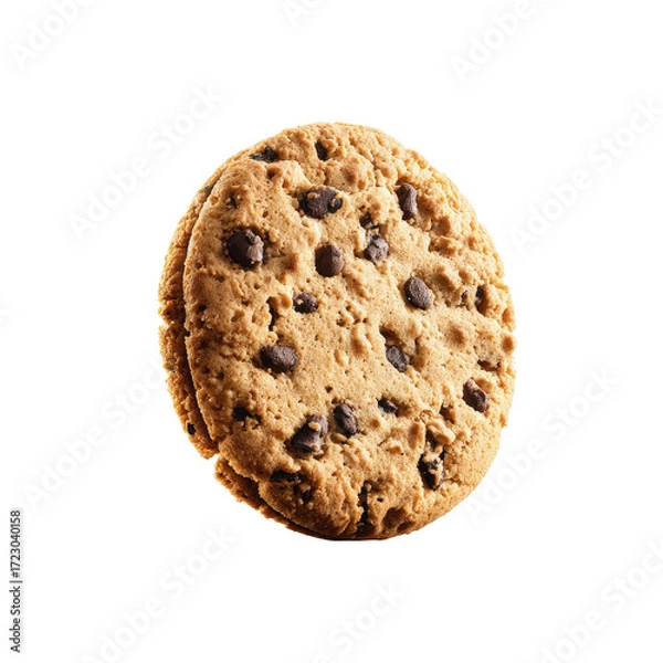 Fototapeta Close-up of a round chocolate chip cookie with a visible filling