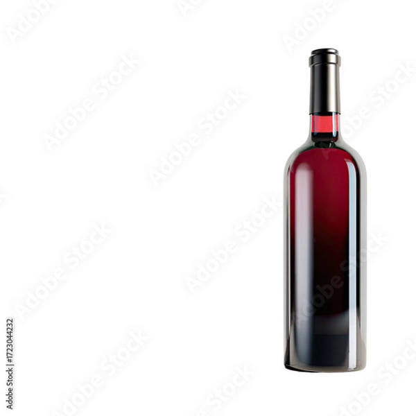 Fototapeta Red wine bottle, transparent glass, dark red hue, dark background