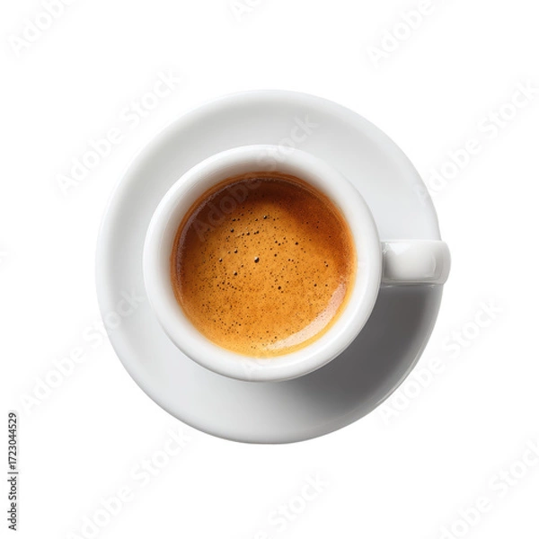 Fototapeta Overhead view of a small white espresso cup filled with coffee