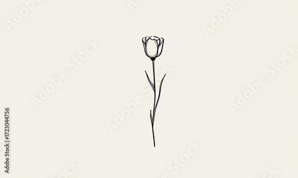 Fototapeta Simple, minimalist line drawing of a single rosebud