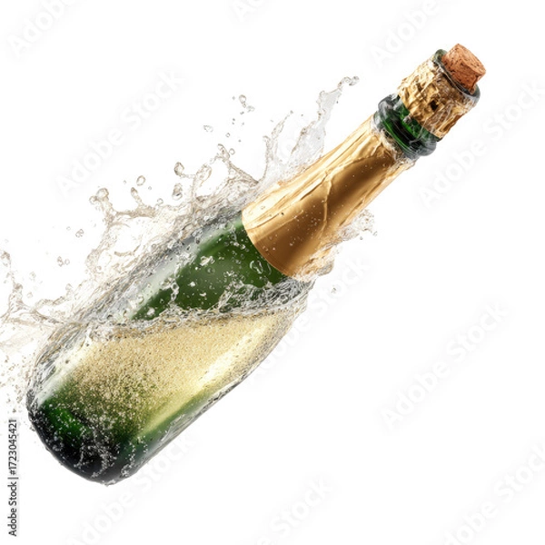 Fototapeta Sparkling champagne bottle erupting in celebratory splash