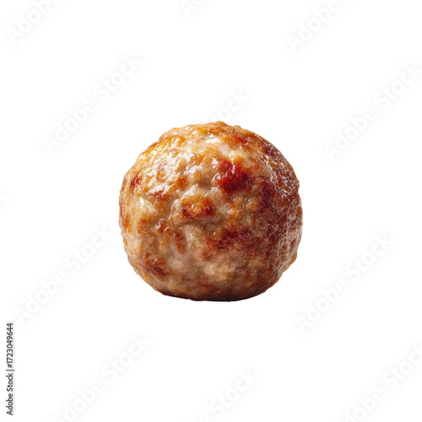 Obraz Close-up of a single, round, cooked meatball.  It's a light brownish color with a slightly darker crust, and appears freshly prepared