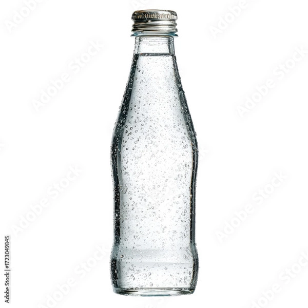 Fototapeta Clear glass bottle, soda or water style, with a metal cap