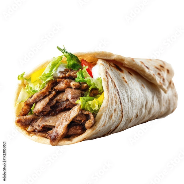 Fototapeta Grilled meat wrap with fresh veggies (1)