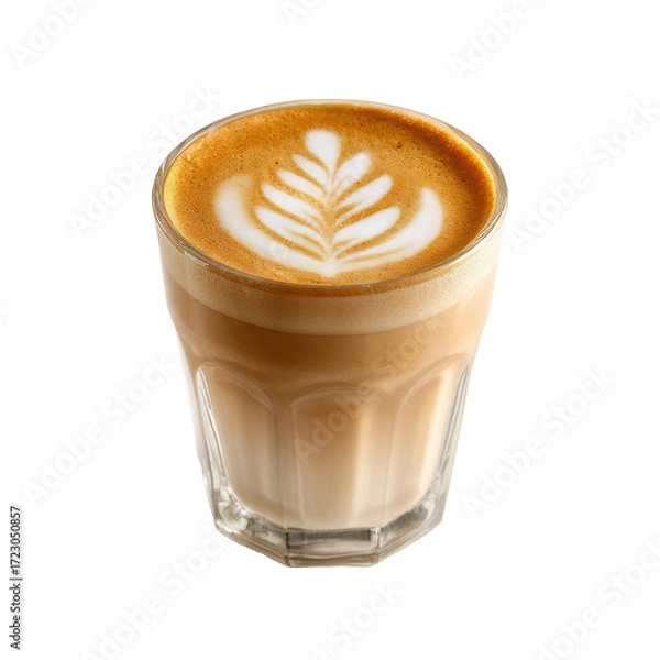 Fototapeta A glass of latte art with a leaf design