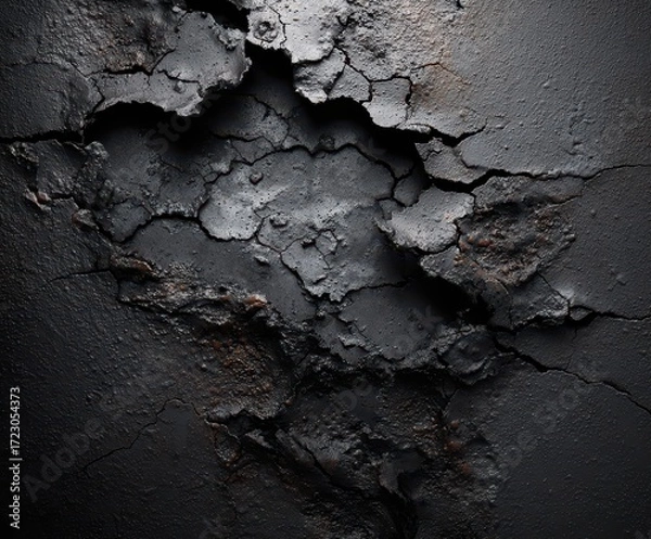 Fototapeta Abstract Destruction: A close-up view captures the raw texture and intricate patterns of a weathered surface, revealing cracks and crevices that tell a silent story of time and decay.