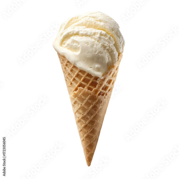 Fototapeta Creamy vanilla ice cream scoop in a waffle cone (1)