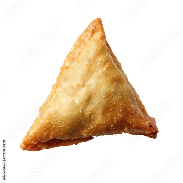 Fototapeta Golden-brown triangular samosa, isolated on black