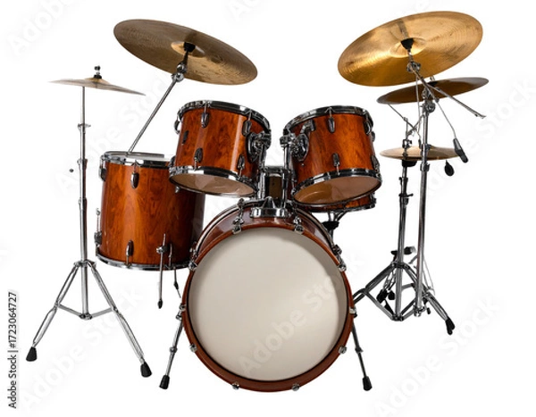 Obraz Vintage Wooden Drum Kit with Cymbals and Studio Spotlight
