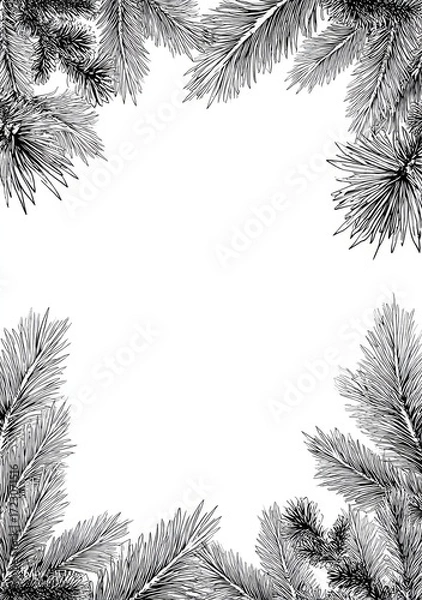 Obraz Black and white pine bough border