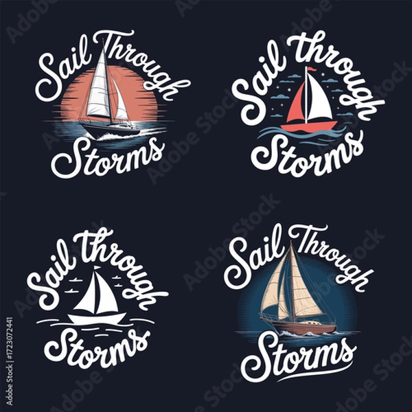 Fototapeta Sailboats on water with text sailing ocean