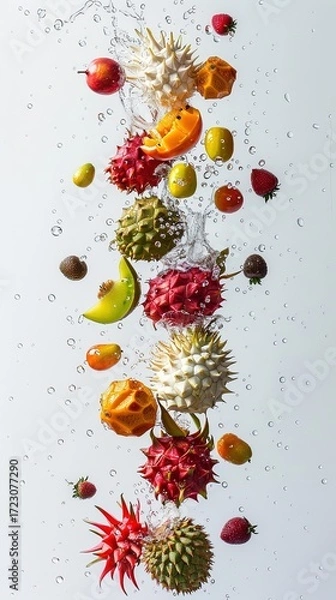 Fototapeta Vertical exotic fruits splash composition