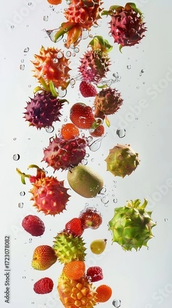 Fototapeta Exotic fruit splash composition vertical