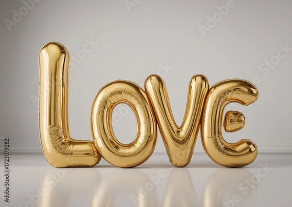 Fototapeta Ai gold balloon letters spelling love create a cheerful decoration for celebrations and special occasions in a bright setting