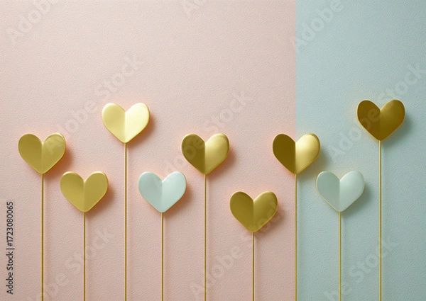 Fototapeta Ai decorative heart-shaped sticks arranged in a pattern on pastel backgrounds for a romantic celebration