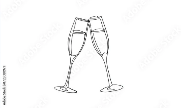 Obraz Two champagne flutes, a single line drawing,  toasting