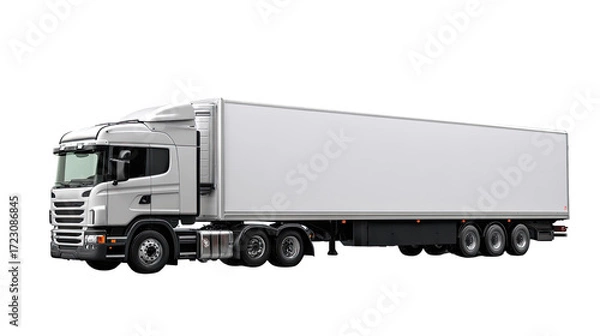 Fototapeta Commercial Truck at Standstill: A pristine commercial truck, a symbol of transport and logistics, stands ready, showcasing its sleek design and essential function in the realm of cargo transportation.