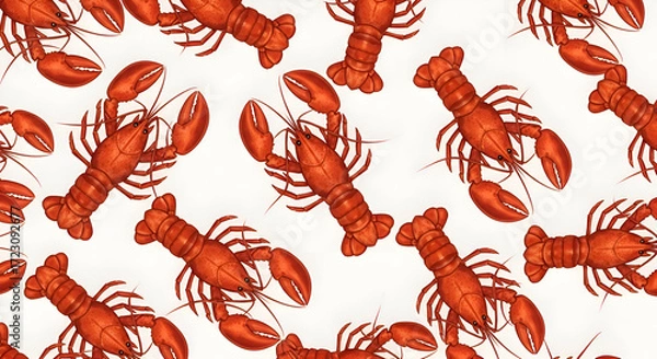 Fototapeta Seamless pattern featuring a repetition of detailed red lobster illustrations for backgrounds