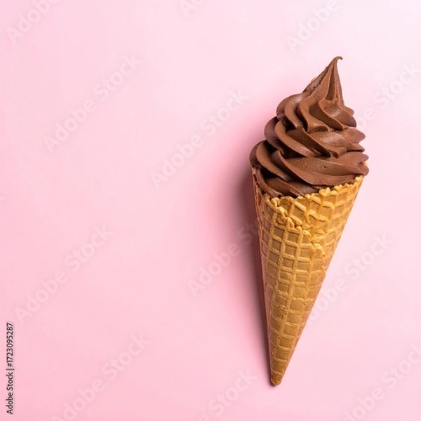 Fototapeta Chocolate ice cream cone on pink background