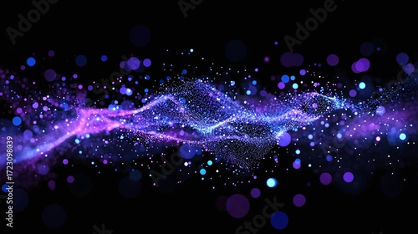 Fototapeta Blue purple dots of particle in sark background, Flying glitter