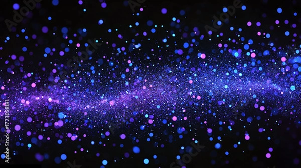 Fototapeta Blue purple dots of particle in dark background, Flying glitter