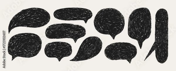 Fototapeta Crayon Speech Bubble Frame. Vector Chalk Ditsy Text Box in Black. Hand Drawn Charcoal Talk Balloon in Doodle Kids Style.