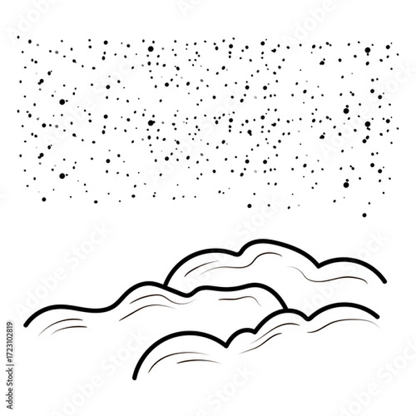 Fototapeta Snow is falling on rolling hills at night under a starry sky, creating a serene and magical winter wonderland scene, perfect for christmas or winter themed projects. winter wonderland scenes
