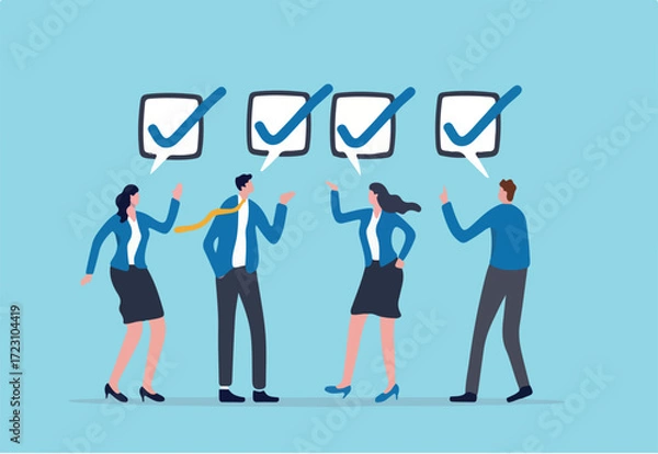 Obraz Team agreement, meeting or brainstorming for collaboration, agree to work together, finish team to do list or appointment tasks concept, business people agree with checklist symbol in team meeting