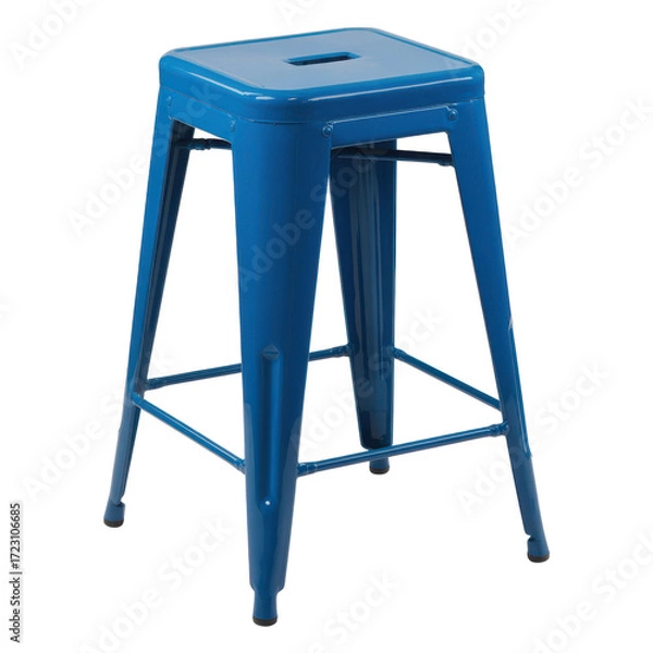 Fototapeta A vibrant blue metal industrial style counter height stool with footrest isolated on transparent background