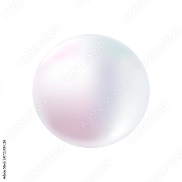 Fototapeta White nacre sea pearl isolated on white background. Realistic pearl bead or ball with natural reflections, 3D effect, gradient color. Vector clipart for jewel gems illustration or beauty design.