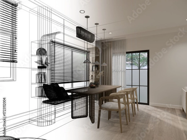 Fototapeta modern dining room interior design ,3d rendering