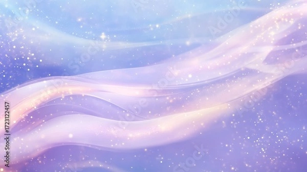 Fototapeta Magical pastel abstract with flowing lines and sparkling particles