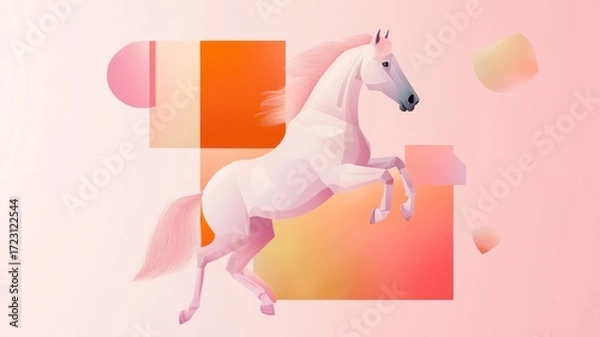 Fototapeta Elegant horse with geometric elements in modern art design
