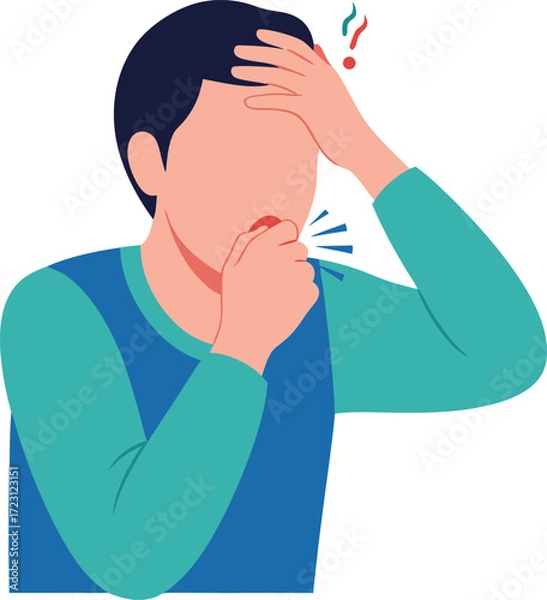 Obraz An illustration of a person experiencing severe cough and fever, showing signs of pneumonia or respiratory infection