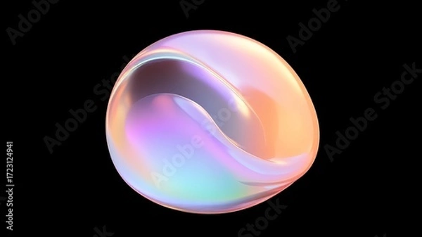 Fototapeta Glowing holographic crescent with colorful iridescent blobs for modern design and abstract art