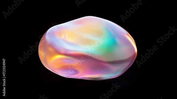 Fototapeta Colorful holographic blob with iridescent light effects on black background