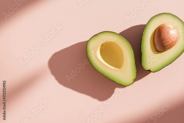 Fototapeta Modern geometric design of avocado halves on minimalist background for creative print