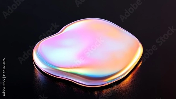 Fototapeta Rainbow holographic liquid blob on dark surface for modern design
