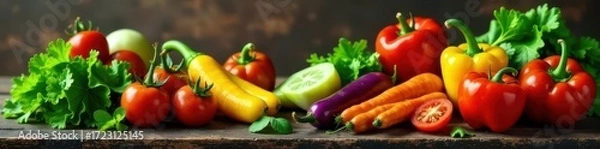 Obraz Vibrant organic vegetables, rustic wood backdrop, rustic, wholesome, diet