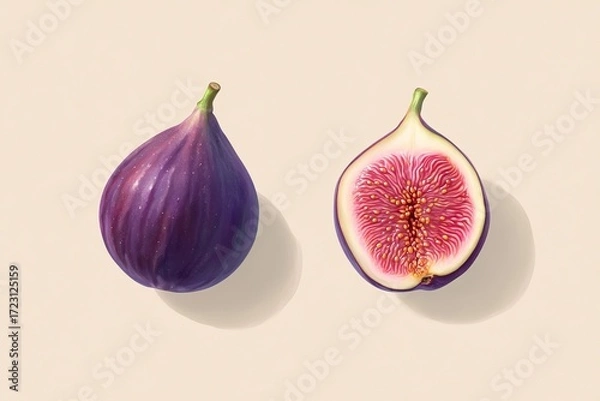 Fototapeta Angular illustrated fig halves design for modern art prints and decor