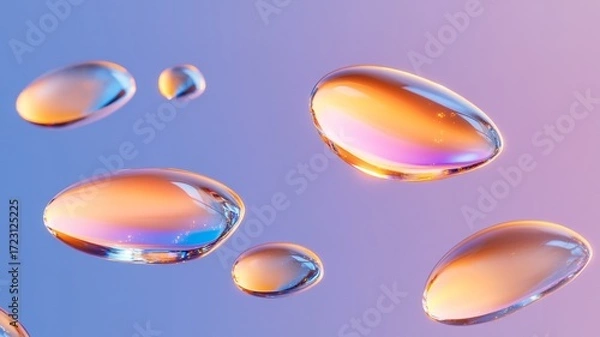 Fototapeta Playful holographic droplets on colorful background for creative design
