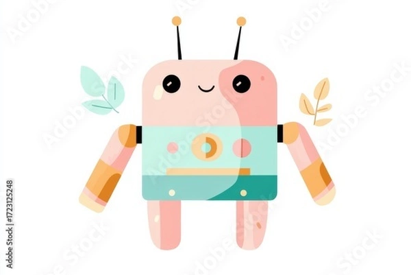 Fototapeta Cheerful cartoon robot character for children's design and playful decor
