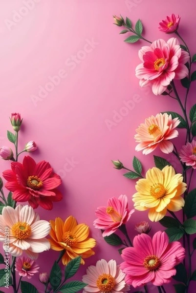 Obraz Vibrant pink backdrop, diverse blooms in full bloom , delicate, wedding