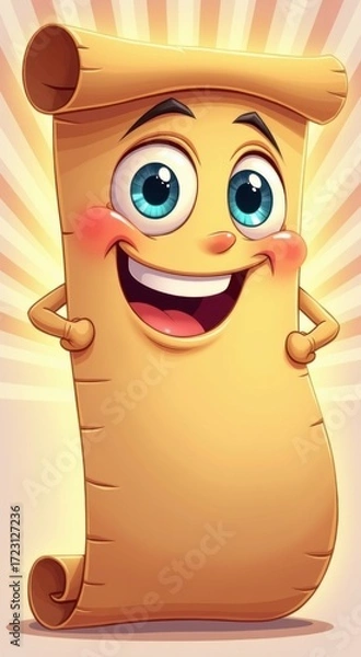 Fototapeta Cartoon of a scroll character with a big smile