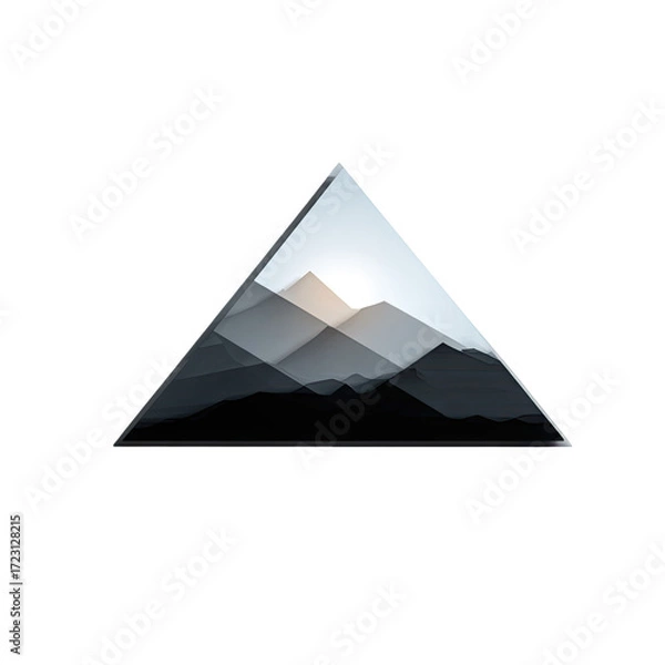 Fototapeta Abstract triangular graphic design featuring grayscale mountains and sunrise