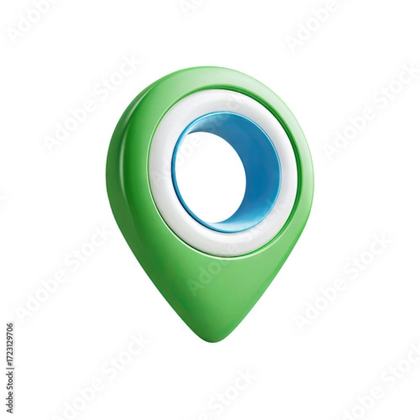 Obraz 3D rendered green map marker with a light blue ring